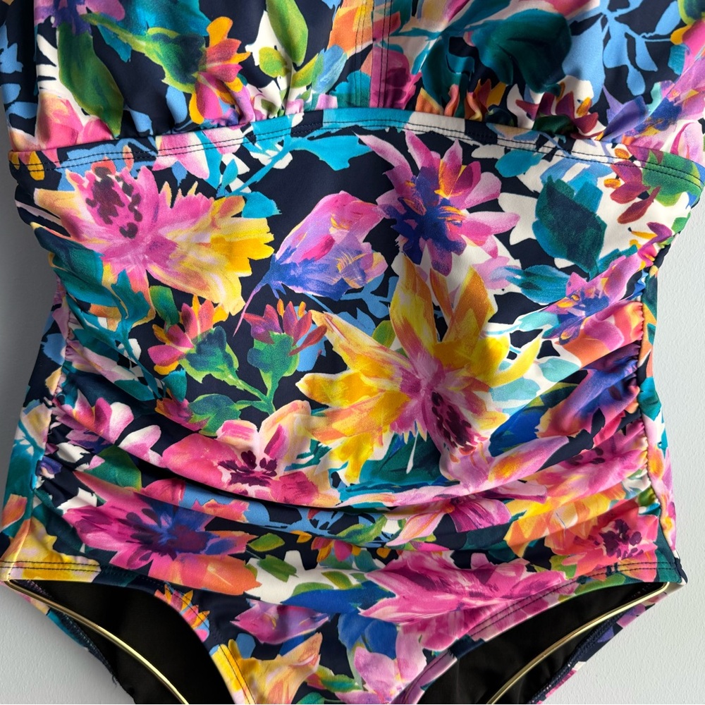 Swim Solutions Floral One-Piece Swimsuit in Navy, Pink, Yellow & Green - Picture 4 of 13